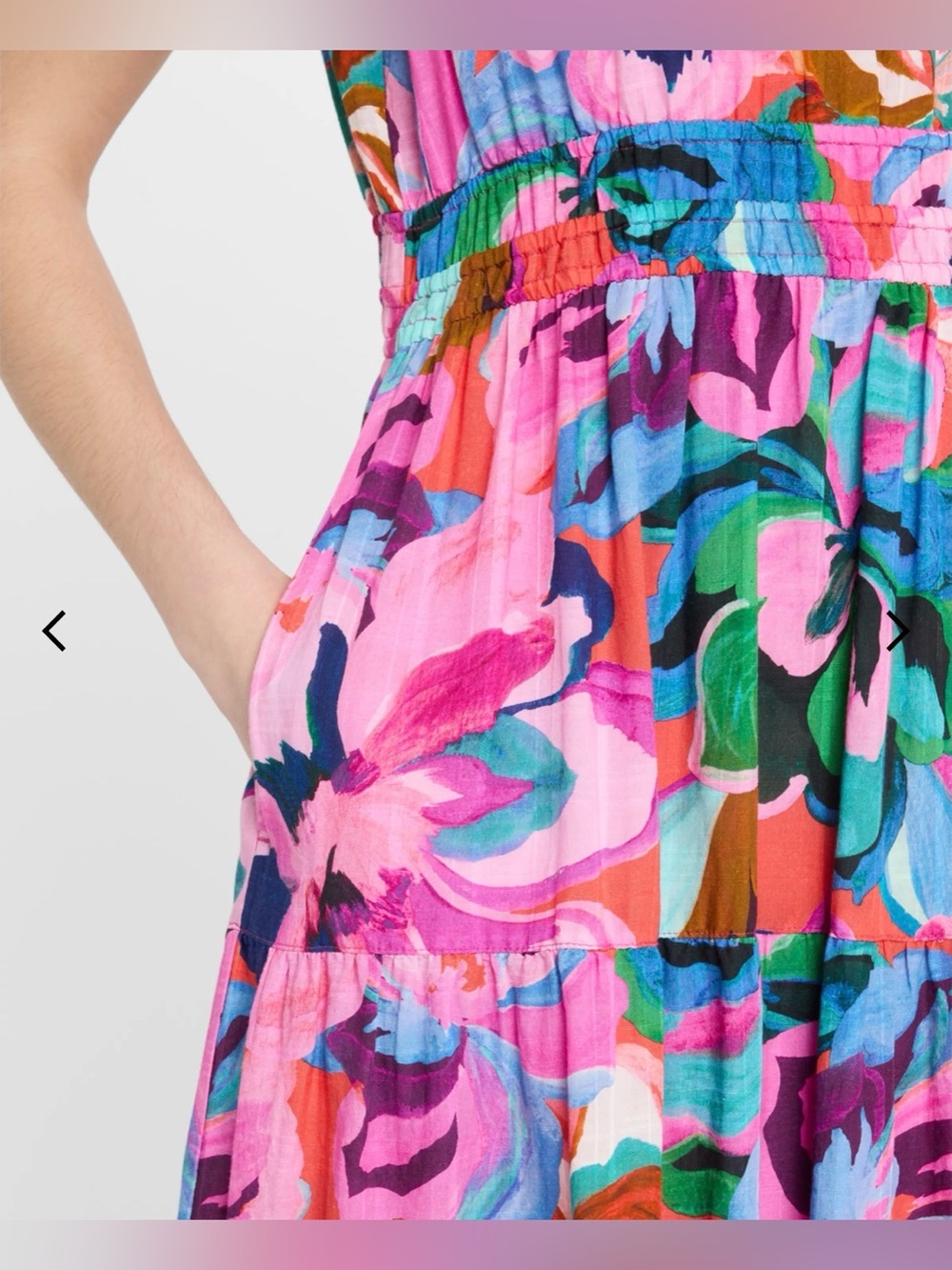 NWOT Johnny Was “Ambre” Smocked Tiered Floral Pink Multicolor Midi Dress Size S - Picture 11 of 12